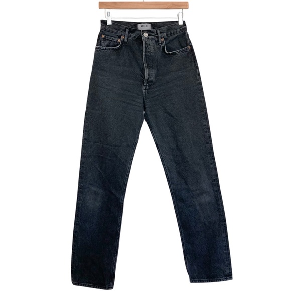 AGOLDE 90s Pinch Waist High Rise Distressed Jeans Straight Leg Black Wash - Picture 7 of 15